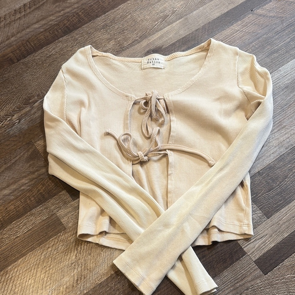 Women's Cream Lace-Up Top